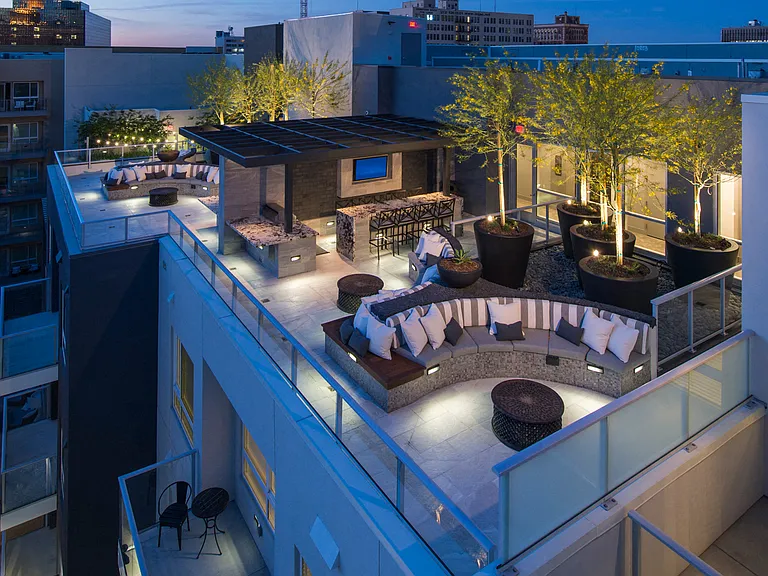 Outdoor grilling kitchen with HDTV and spectacular city views