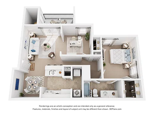 Floor plan A480 THE LAUREL - 1 Bedroom, 1 Bathroom
