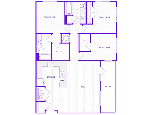 Floor plan Three Bedroom Two Bath (1543 SF)