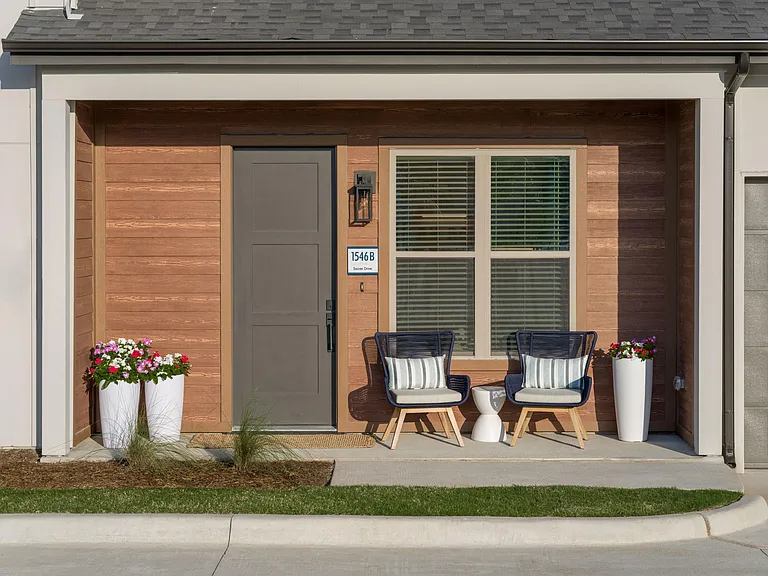 Front porch to luxury rental home at parcHAUS at Paloma Creek