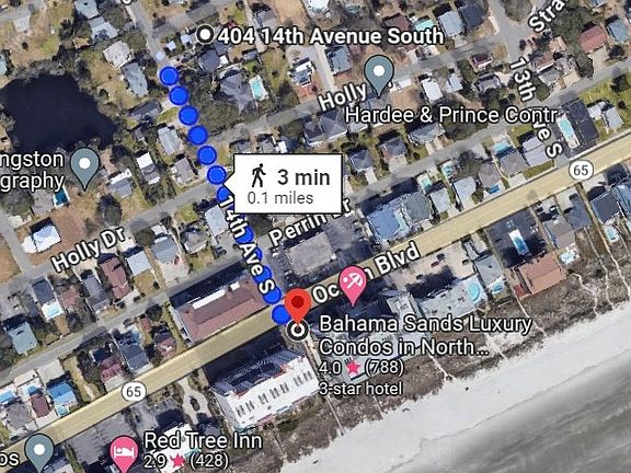 3 min walk to the beach. Golf cart parking available.