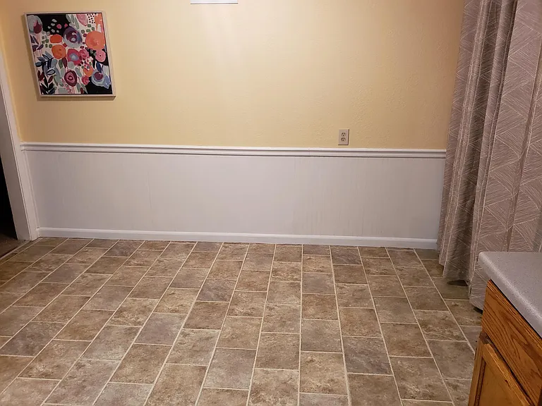 New flooring just installed in kitchen and bathroom!