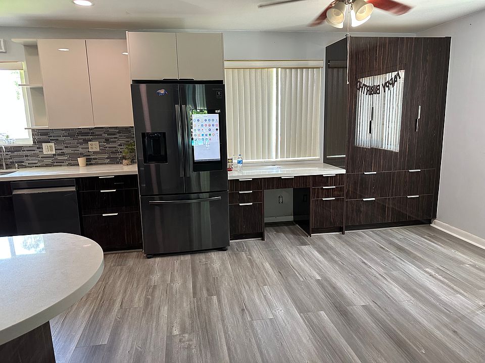 View of the kitchen with new flooring, just installed