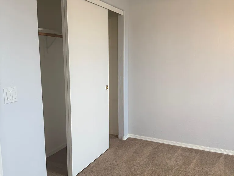 Double-wide closet in the Master bedroom. The entire upstairs is carpeted.