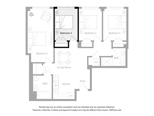 Floor plan Furnished Room in a 4 Bedroom 2 Bathroom (E2)