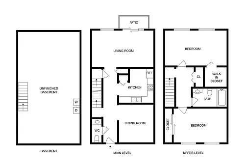Floor plan 2BD x 1.5BA Townhome