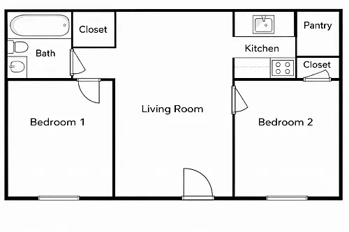 Floor plan 2 Bed 1 Bath