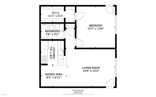 Floor plan 1 bedroom 1 bath