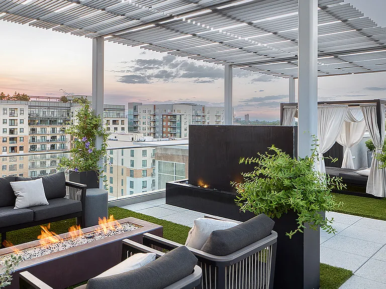 Apartment rooftop and fire pit at Griffis Cherry Creek North in Denver, Colorado.
