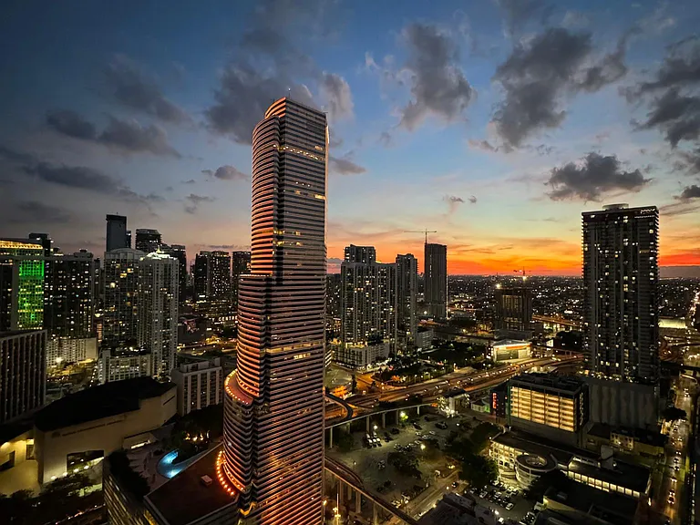 View from balcony - sunset over Downtown/Brickell.