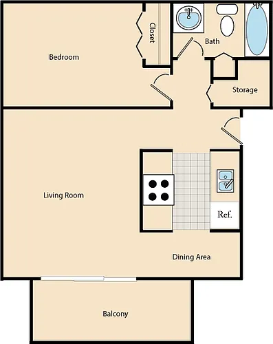 Floor plan 1 Bed / 1 Bath A1