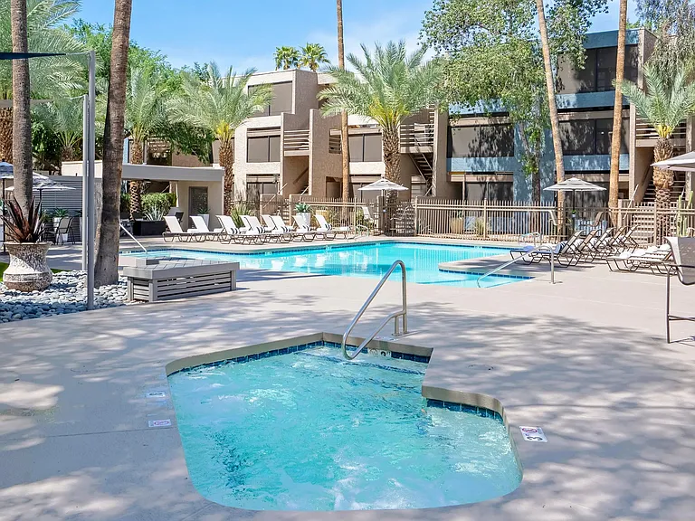 Unwind in our heated spa, where bubbling jets and palm-lined views create the perfect space to relax, recharge, and enjoy a true resort-style escape.
