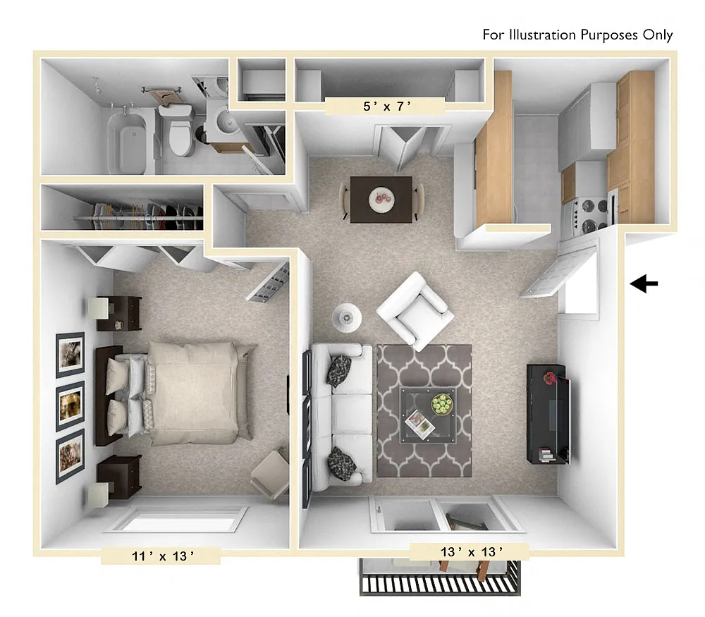 Floor plan The Quail Run 1 BR 1 BA