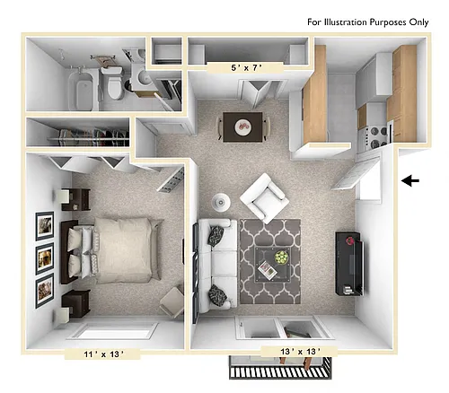 Floor plan The Quail Run 1 BR 1 BA