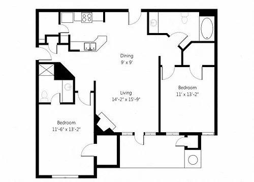Floor plan Villas B1 2bed 2bath