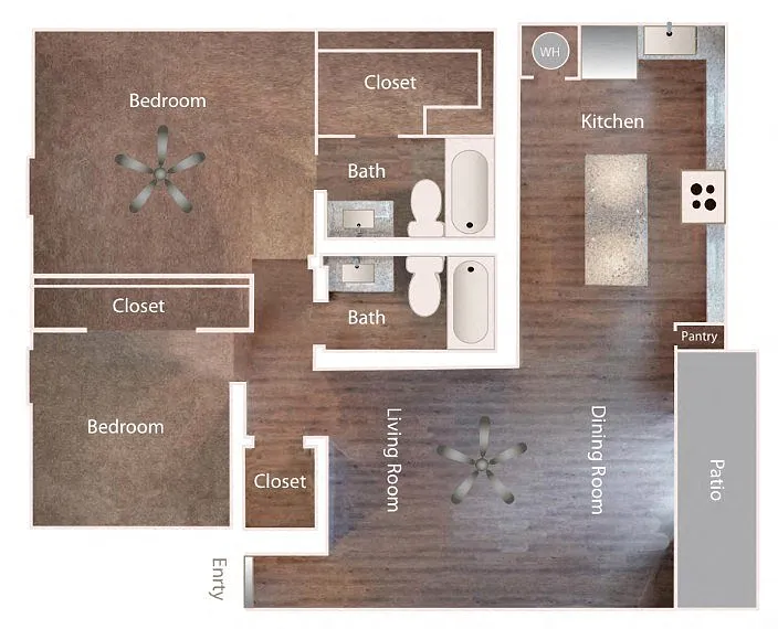 Floor plan Two Bedroom - Two Bath - Townhome