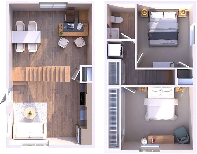 Floor plan 2BR - 1BTH Townhome Renovated