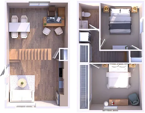Floor plan 2BR - 1BTH Townhome