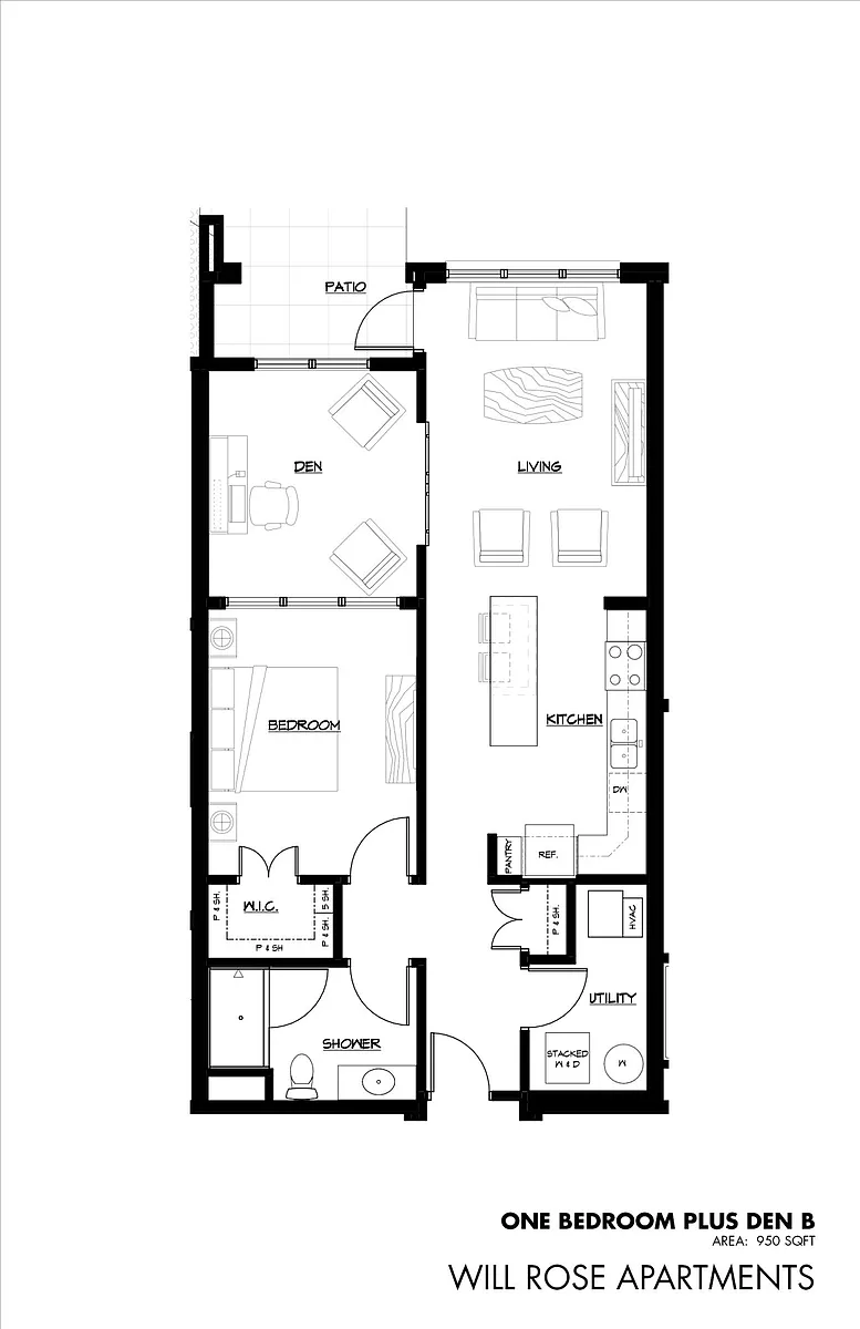 Floor plan Building A - One Bedroom w/Den B