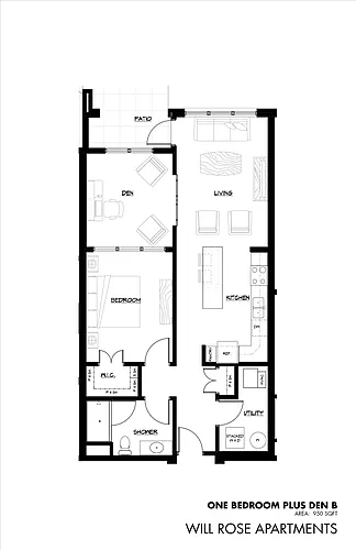 Floor plan Building A - One Bedroom w/Den B