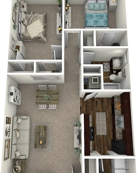 2 Bed 1 Bath Floorplan Diagram