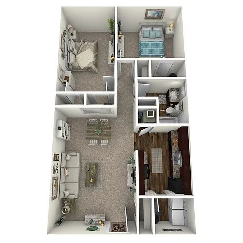 Floor plan 2 Bed 1 Bath DU