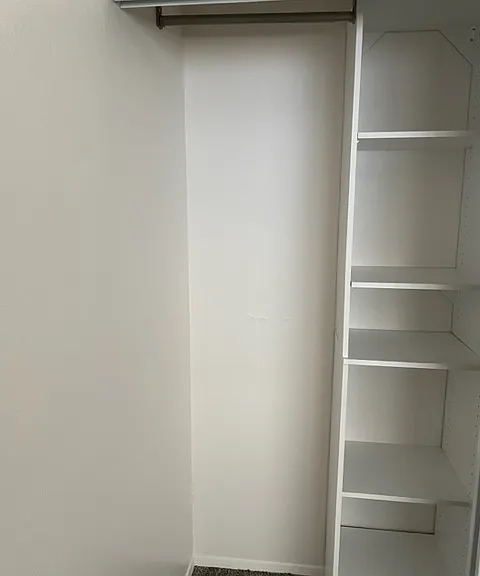 Closet organizer in bedroom closet