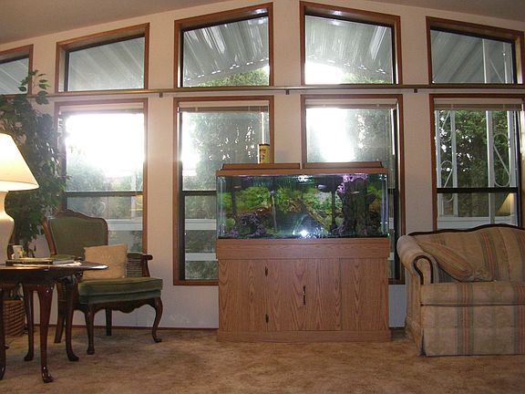 Wall of windows in living room