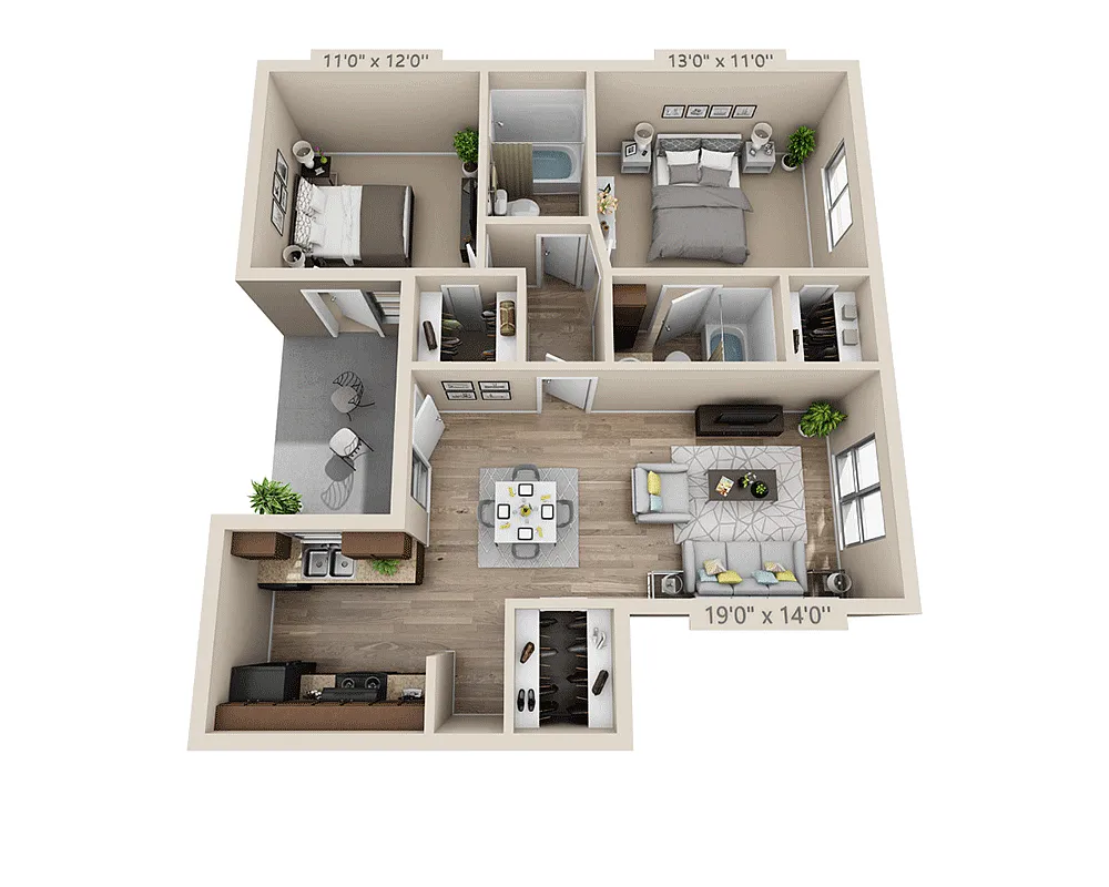 Floor plan Two Bedroom B2AW