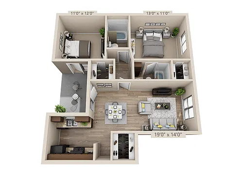 Floor plan Two Bedroom B2AW