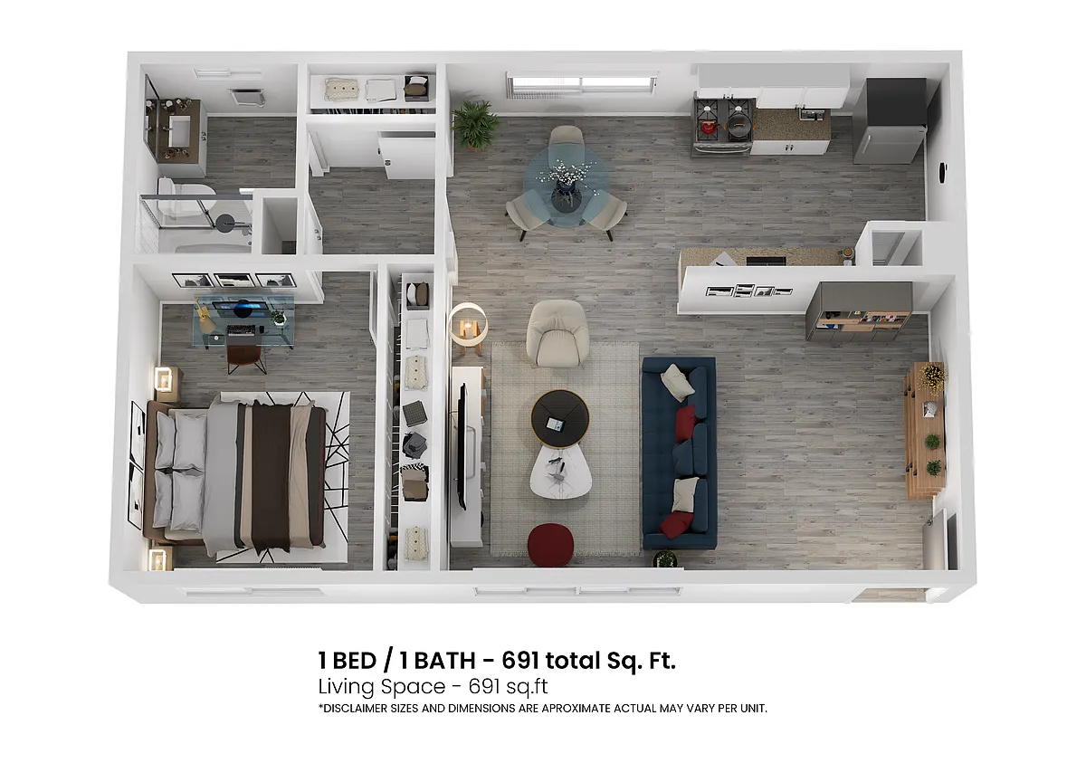 Floor plan 1 BR 1 BA