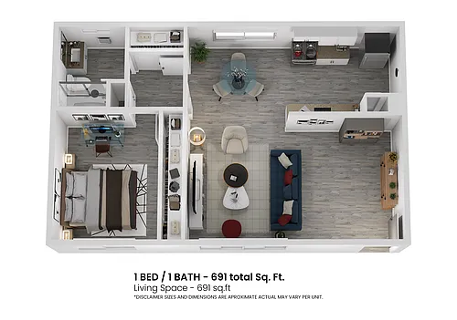 Floor plan 1 BR 1 BA