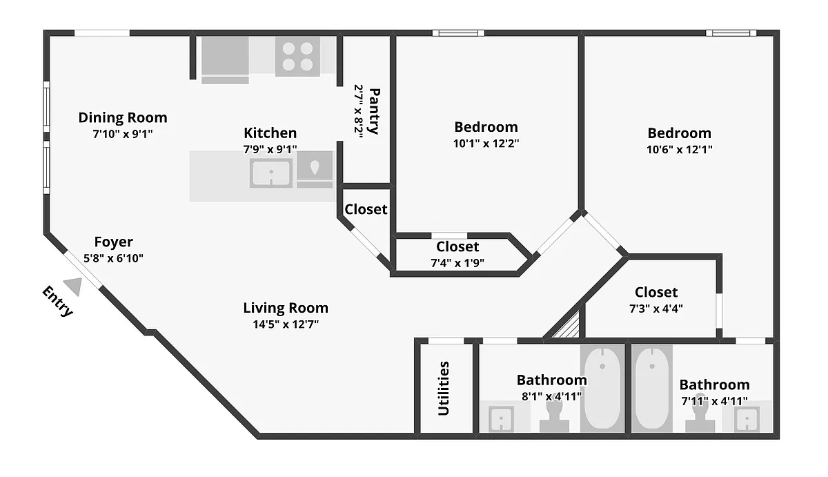 Floor plan Two Beds Two Baths A