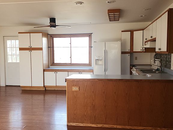 Kitchen, dining room and great room.