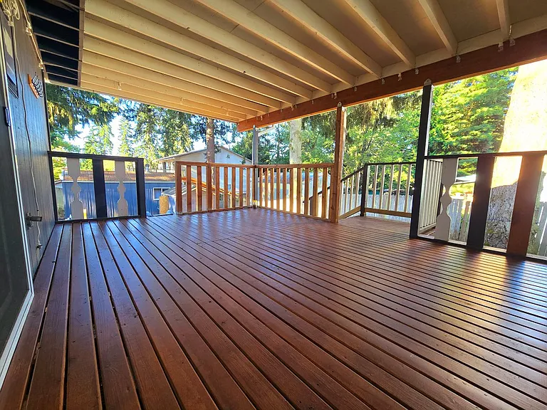 Newly stained covered deck for relaxation!