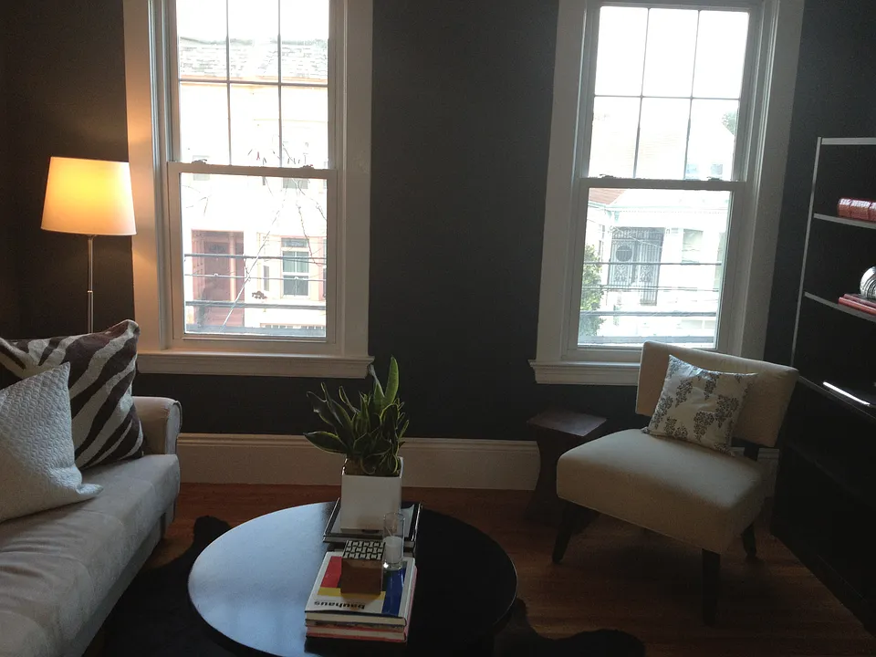 Front Living Room. NOTE: The walls are currently white. This picture shows different furnishings