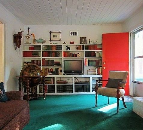 Family room has book shelves