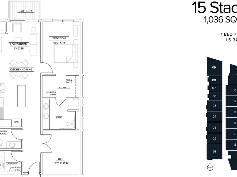 1Bed + Den - 1036 Sq Ft - 15 Stack 1Bed + Den - 1036 Sq Ft - 15 Stack