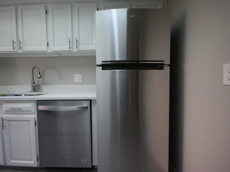 Your well-appointed kitchen includes stainless steel appliances: microwave, range, oven, double sink, dishwasher, refrigerator, and lots of cabinet space.
Note. Landlord is purchasing a counter top microwave prior to your move-in.