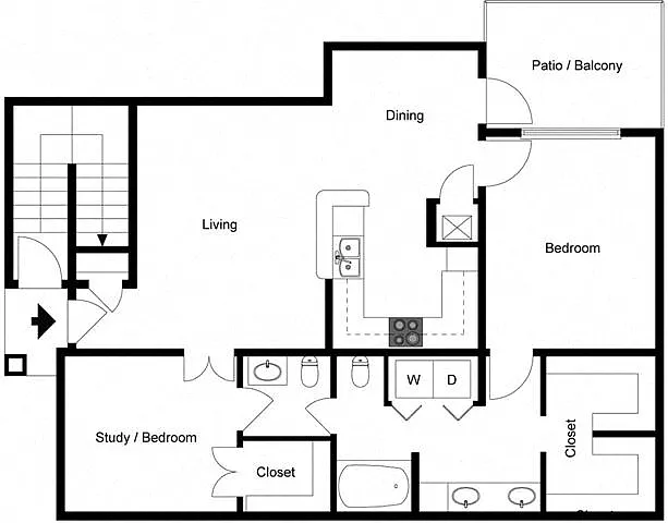 Floor plan 2 Bedroom 1.5 Bath - D