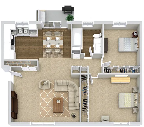 Floor plan The Elliot (2BR / 1BA)