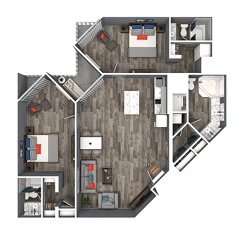 Floor plan Two Bedroom Three Bath