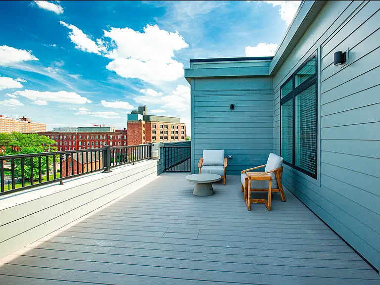 Rooftop patio furniture and seating area