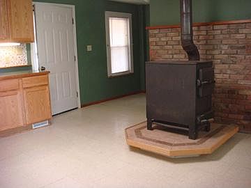 Wood burning stove in the kitchen