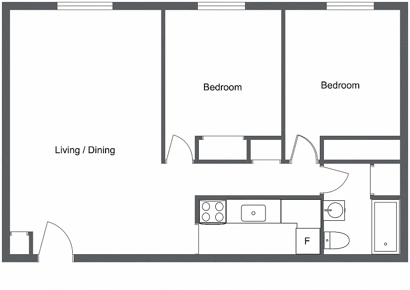 Floor plan 2 Bedroom 1 Bath-Christopher Apt