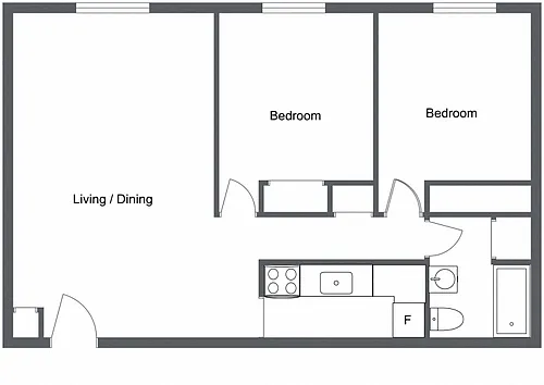 Floor plan 2 Bedroom 1 Bath-Christopher Apt