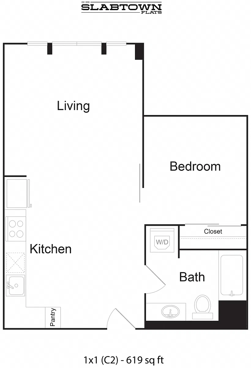 Floor plan 1 Bedroom 1 Bathroom C2