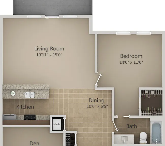 Urbana - A4.1 with Den - 1 Beds - 1 Baths - 1050 Sq. ft.