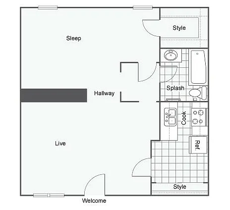 Floor plan RT107_C The Bocock: Studio1 Bath