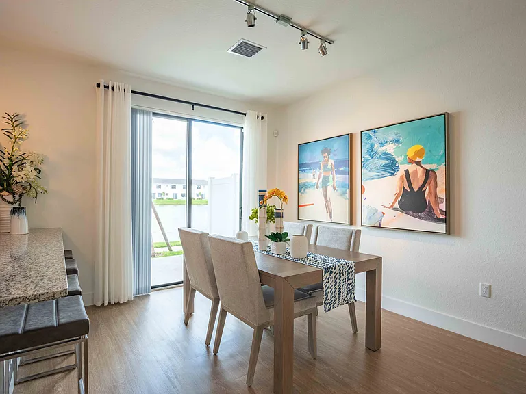 Dining area with stylish lighting